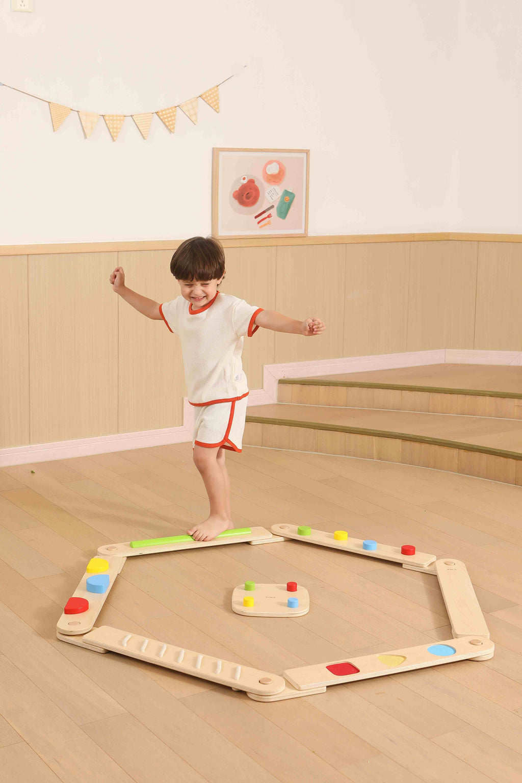 Viga 7-Piece Wooden Sensory Balance Beam Set - Modular Obstacle Course for Toddlers