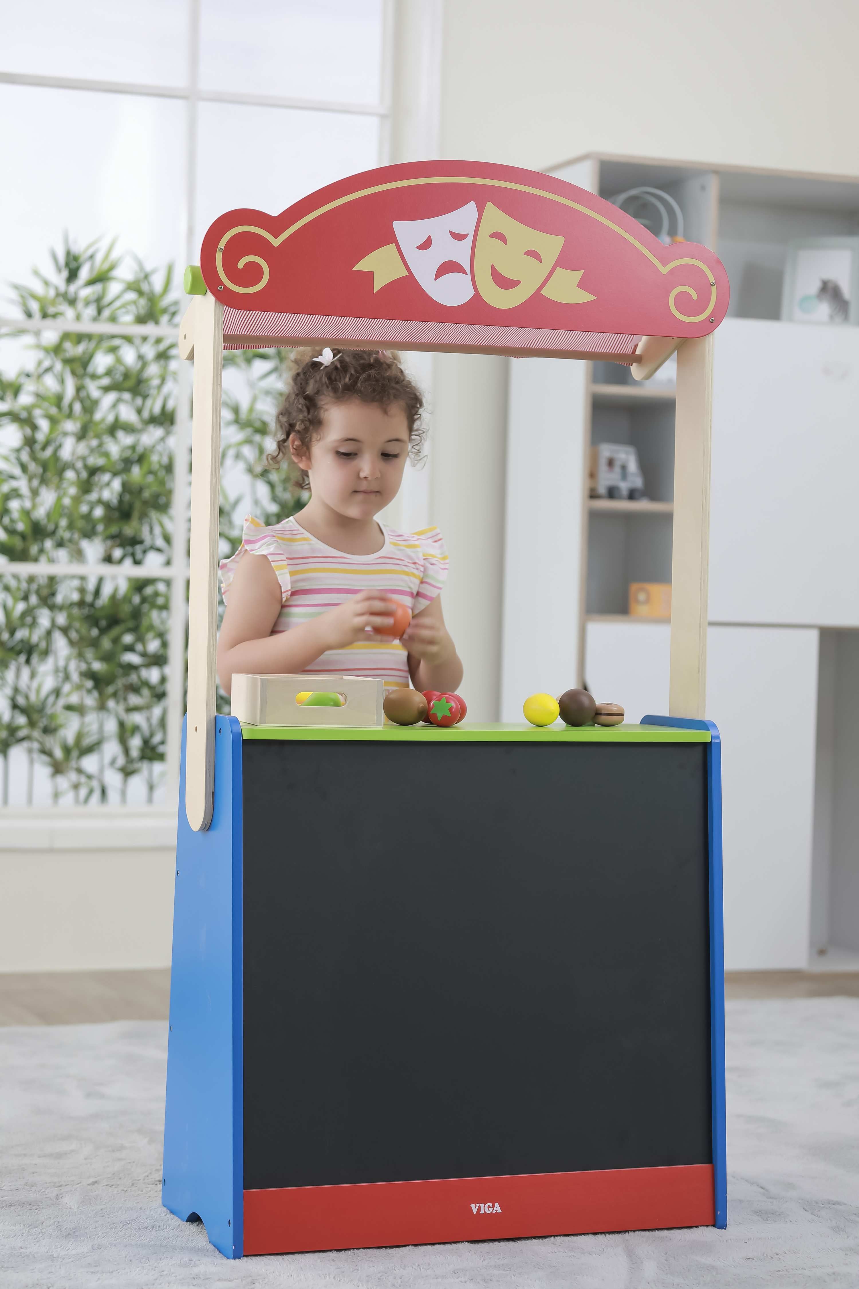 Viga Deluxe 2-in-1 Reversible Puppet Theater & Grocery Store - Large Montessori Role Play Center