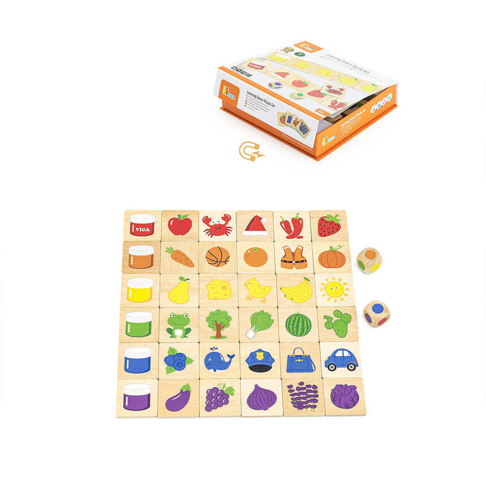 Viga Wooden Color Recognition Puzzle - 37pc Dice-Driven Sorting Game