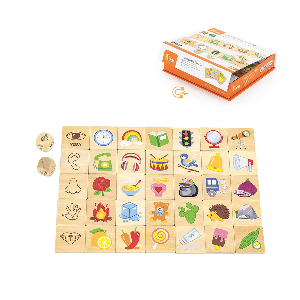 Viga Wooden Shape Recognition Puzzle - 37pc Dice-Driven Geometry Sorting Game