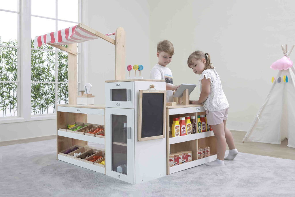 Viga Wooden Supermarket Food Display Counter - Solid Rubberwood Market Counter