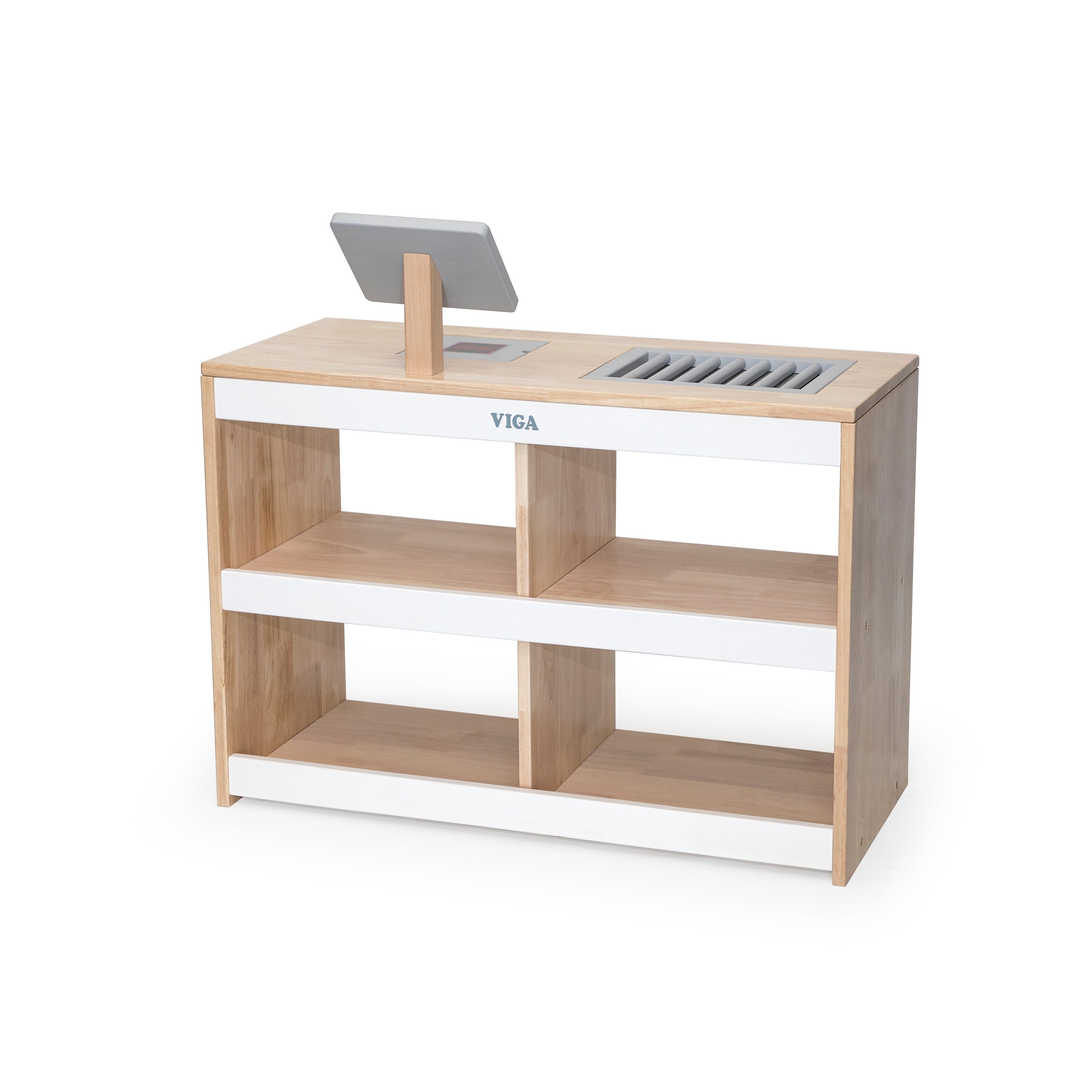 Viga Wooden Supermarket Food Display Counter - Solid Rubberwood Market Counter