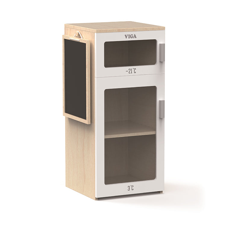 Viga Wooden Supermarket Cooler Stand - Solid Rubberwood Freezer Display Toy