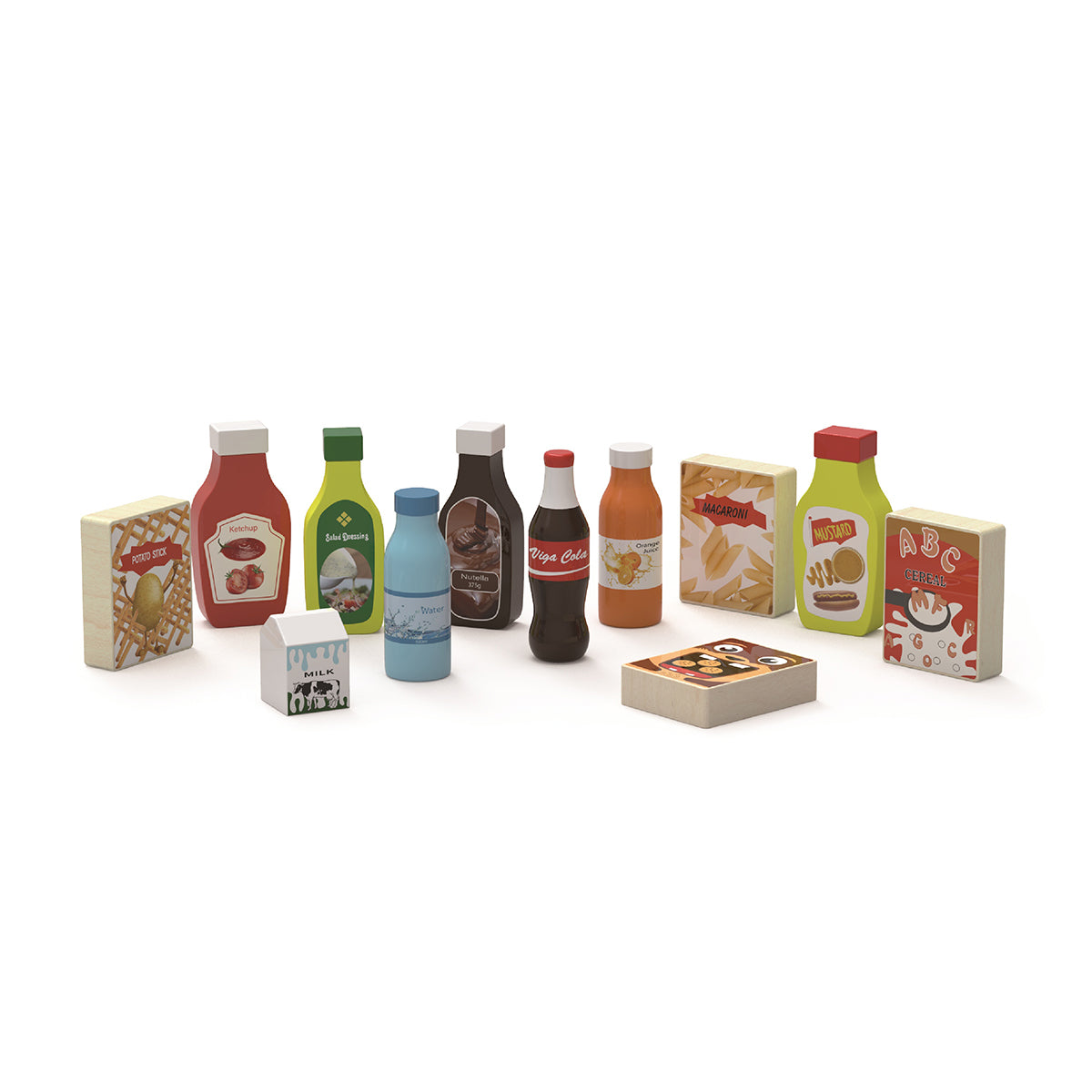 Viga Wooden Drinks & Snacks Pantry Set - 10-Piece Montessori Market Simulation Toy