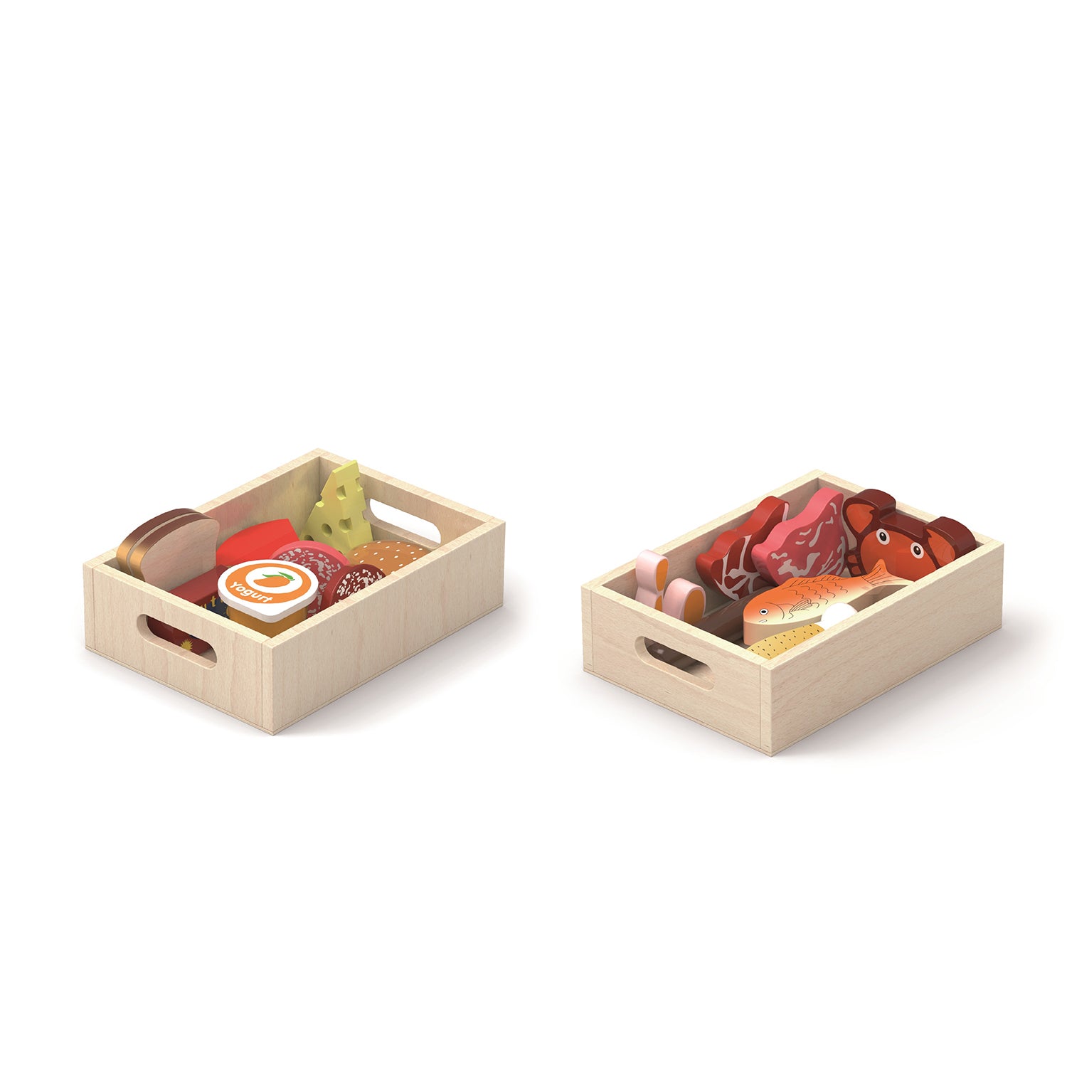 Viga Wooden Chilled Food Grocery Set - 2-Box Bundle (Yogurt, Fish, Meat & More)