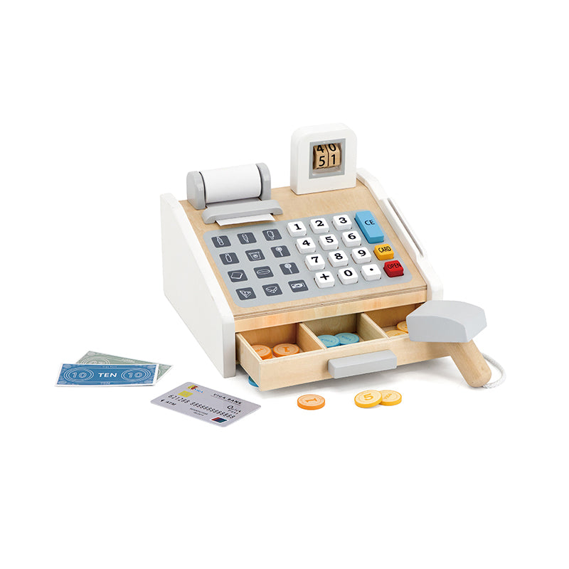 Viga Deluxe Wooden Cash Register Set - Montessori Math, Money & Social Play Toy