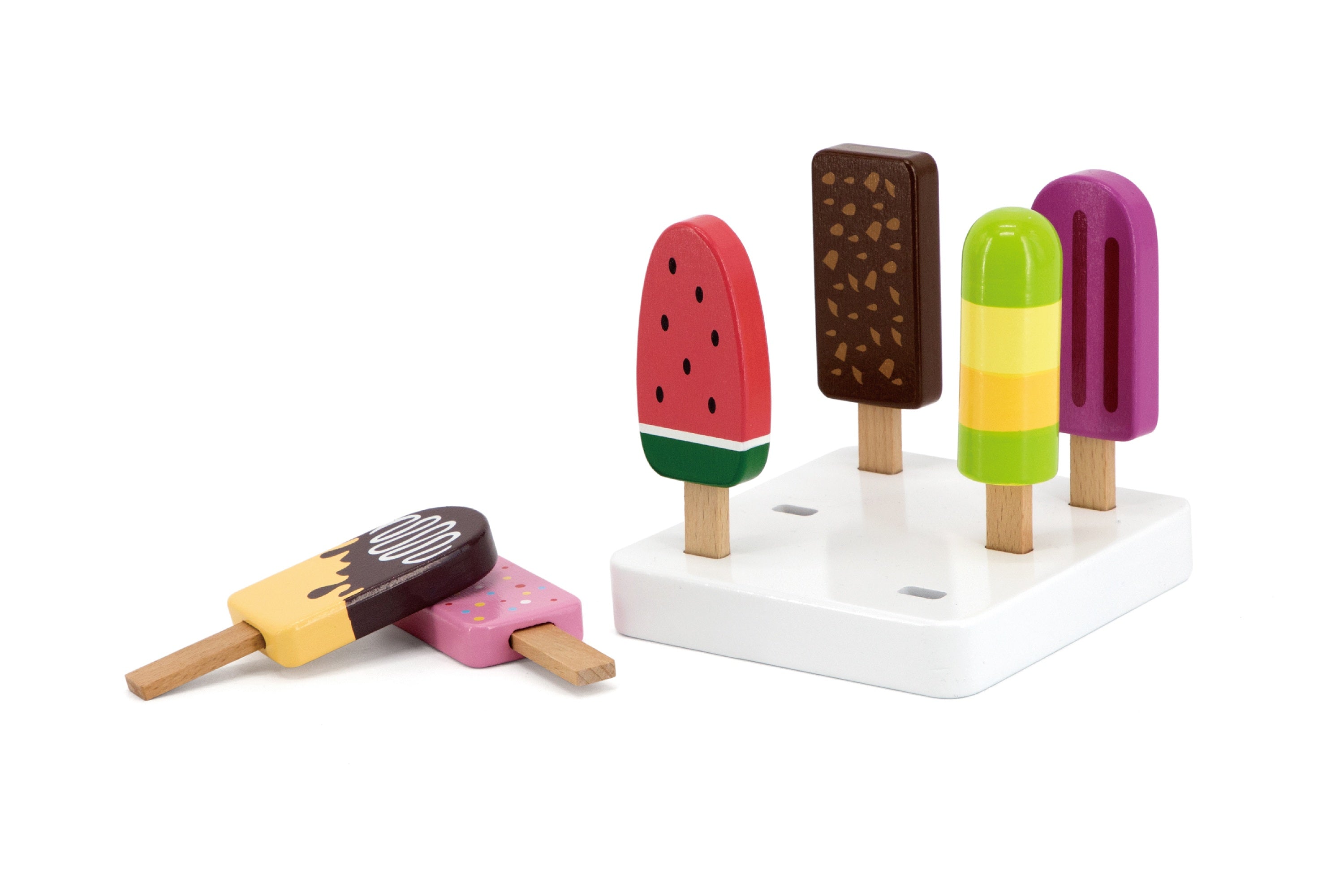 Viga Wooden Popsicle & Ice Cream Set - Vibrant 1:1 Scale Play Food with Stand