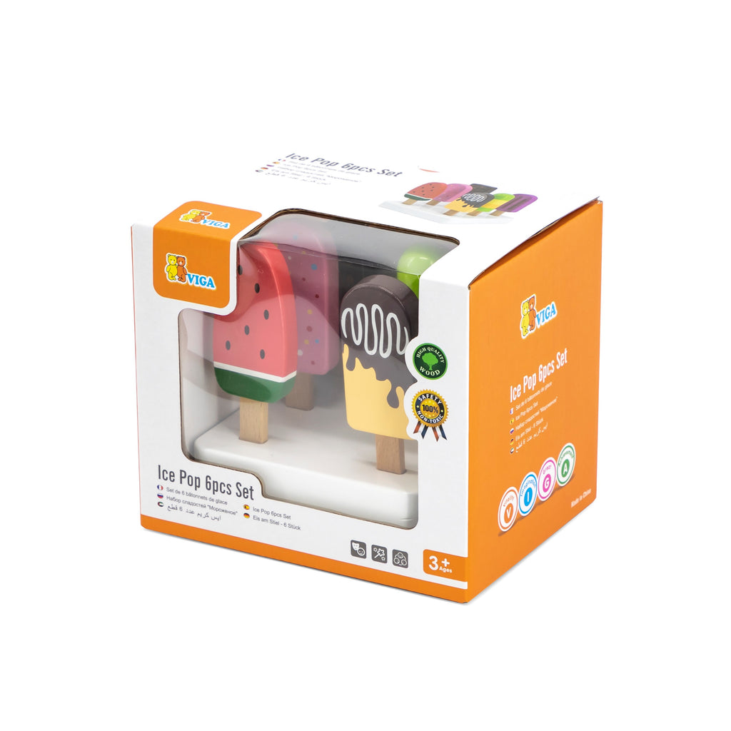 Viga Wooden Popsicle & Ice Cream Set - Vibrant 1:1 Scale Play Food with Stand