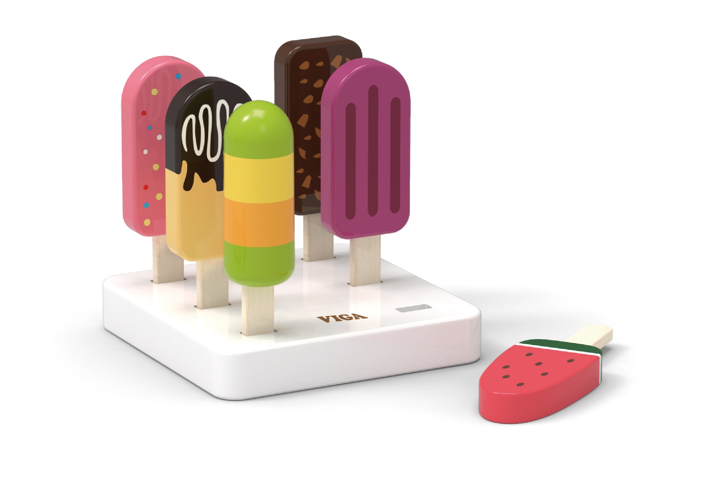 Viga Wooden Popsicle & Ice Cream Set - Vibrant 1:1 Scale Play Food with Stand