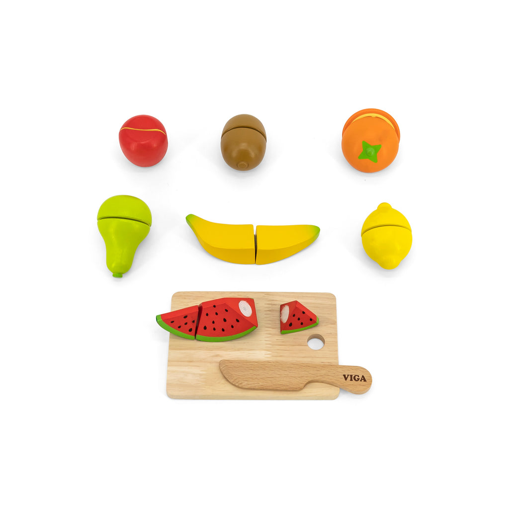 Viga Wooden Fruit Cutting Set - 11-Piece Montessori Early Learning Food Toy