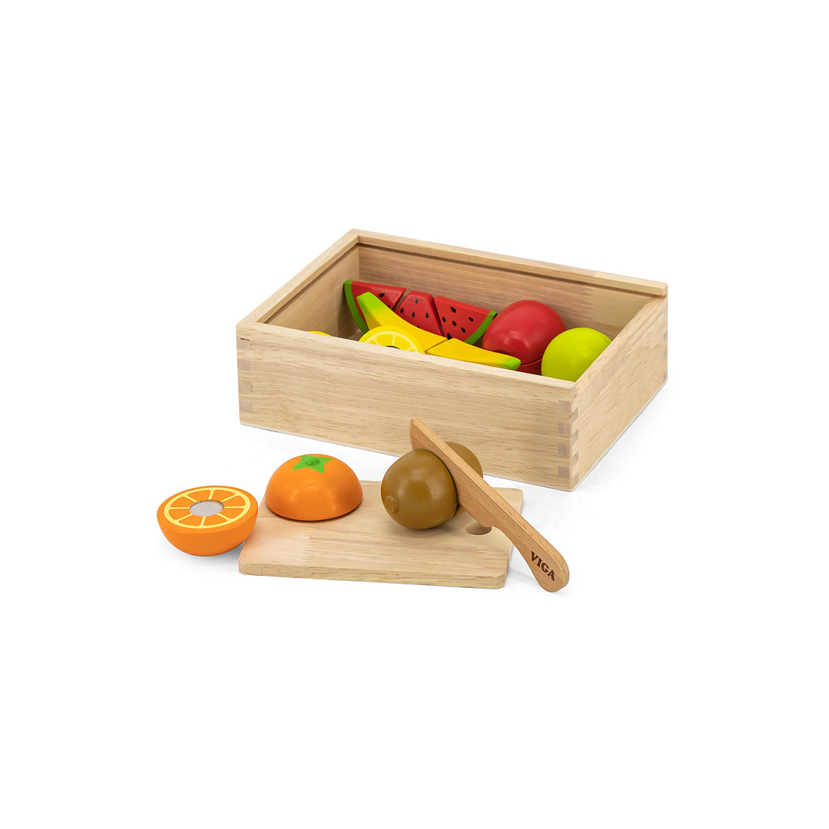 Viga Wooden Fruit Cutting Set - 11-Piece Montessori Early Learning Food Toy