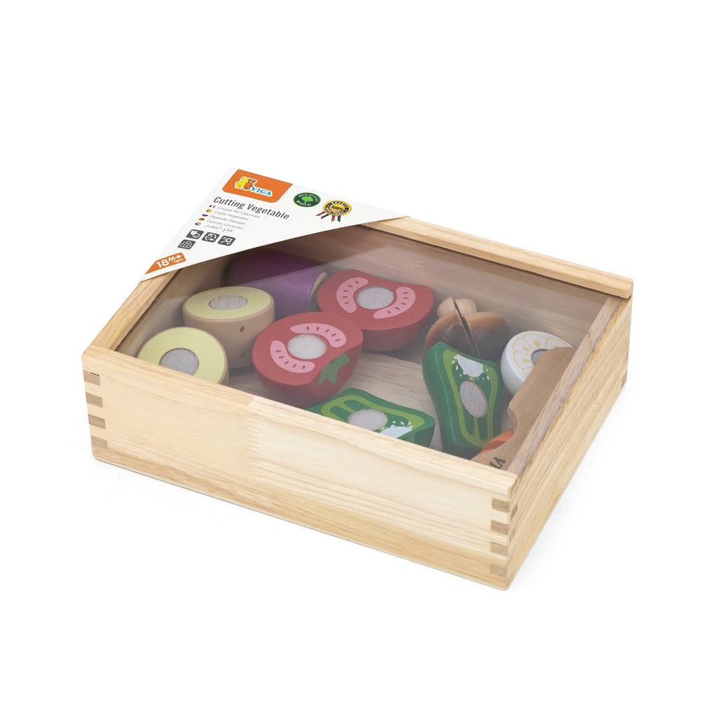 Viga Wooden Vegetable Cutting Set - 10-Piece Montessori Early Learning Food Toy