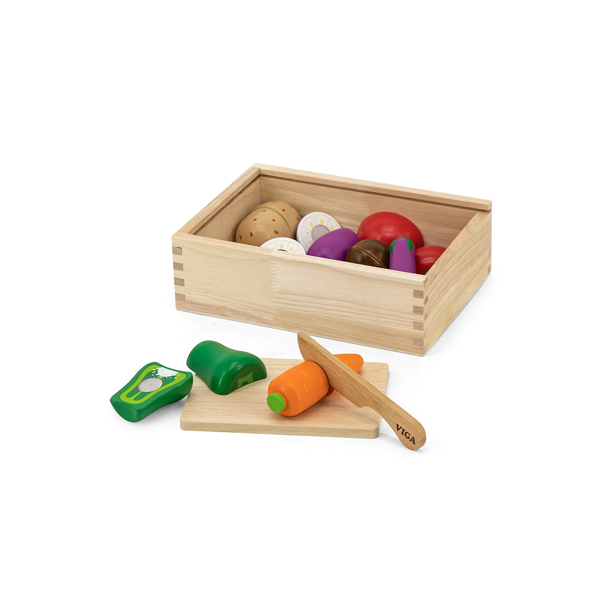 Viga Wooden Vegetable Cutting Set - 10-Piece Montessori Early Learning Food Toy