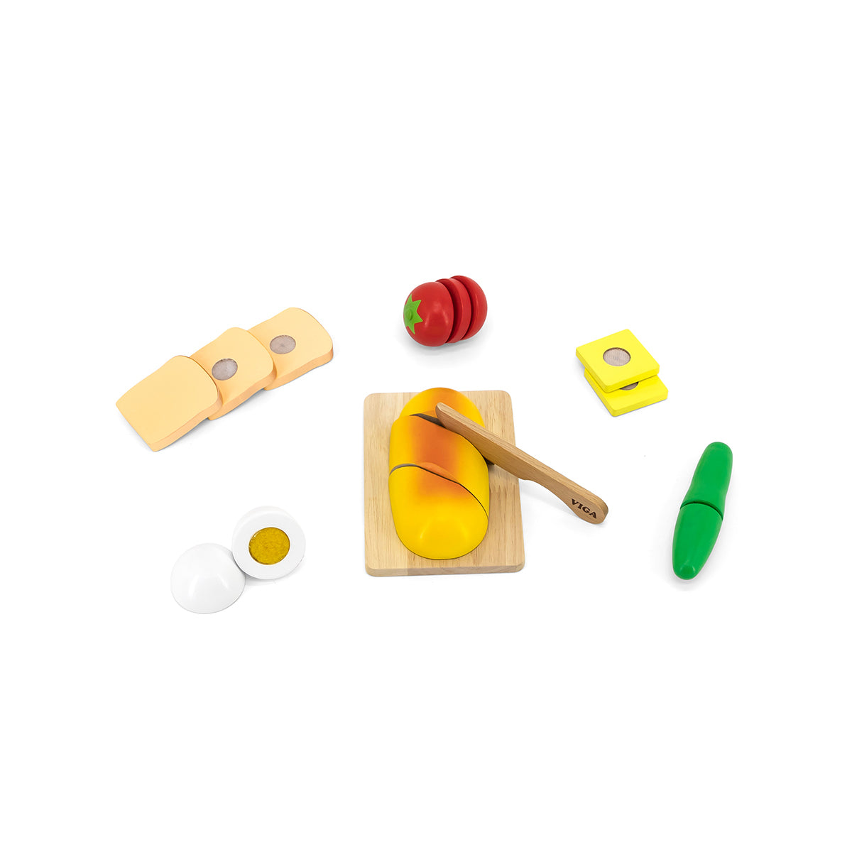 Viga Wooden Breakfast Cutting Set - 11-Piece Montessori Early Learning Food Toy