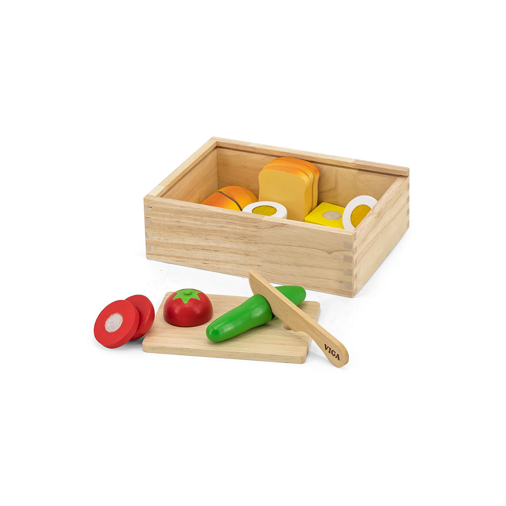 Viga Wooden Breakfast Cutting Set - 11-Piece Montessori Early Learning Food Toy