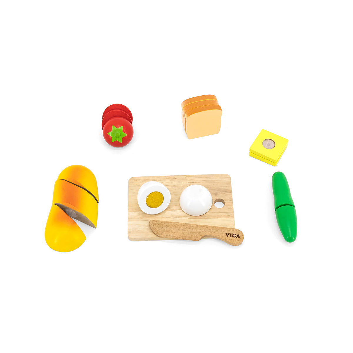 Viga Wooden Breakfast Cutting Set - 11-Piece Montessori Early Learning Food Toy
