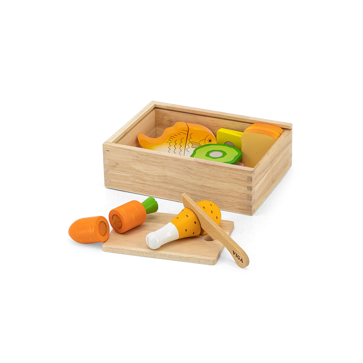Viga Wooden Lunch Cutting Set - Montessori Early Learning Slicing Toy with Storage Box