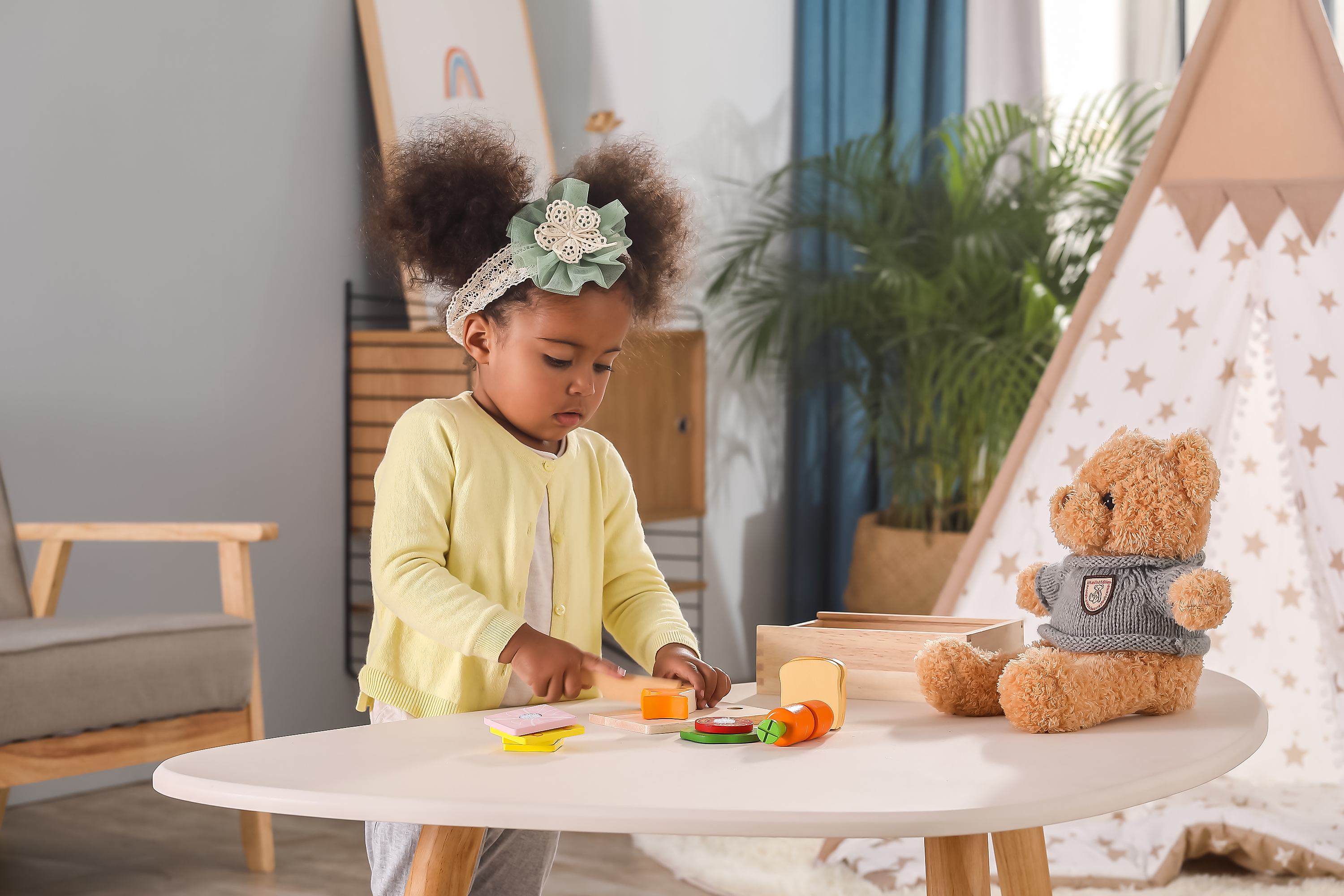 Viga Wooden Lunch Cutting Set - Montessori Early Learning Slicing Toy with Storage Box