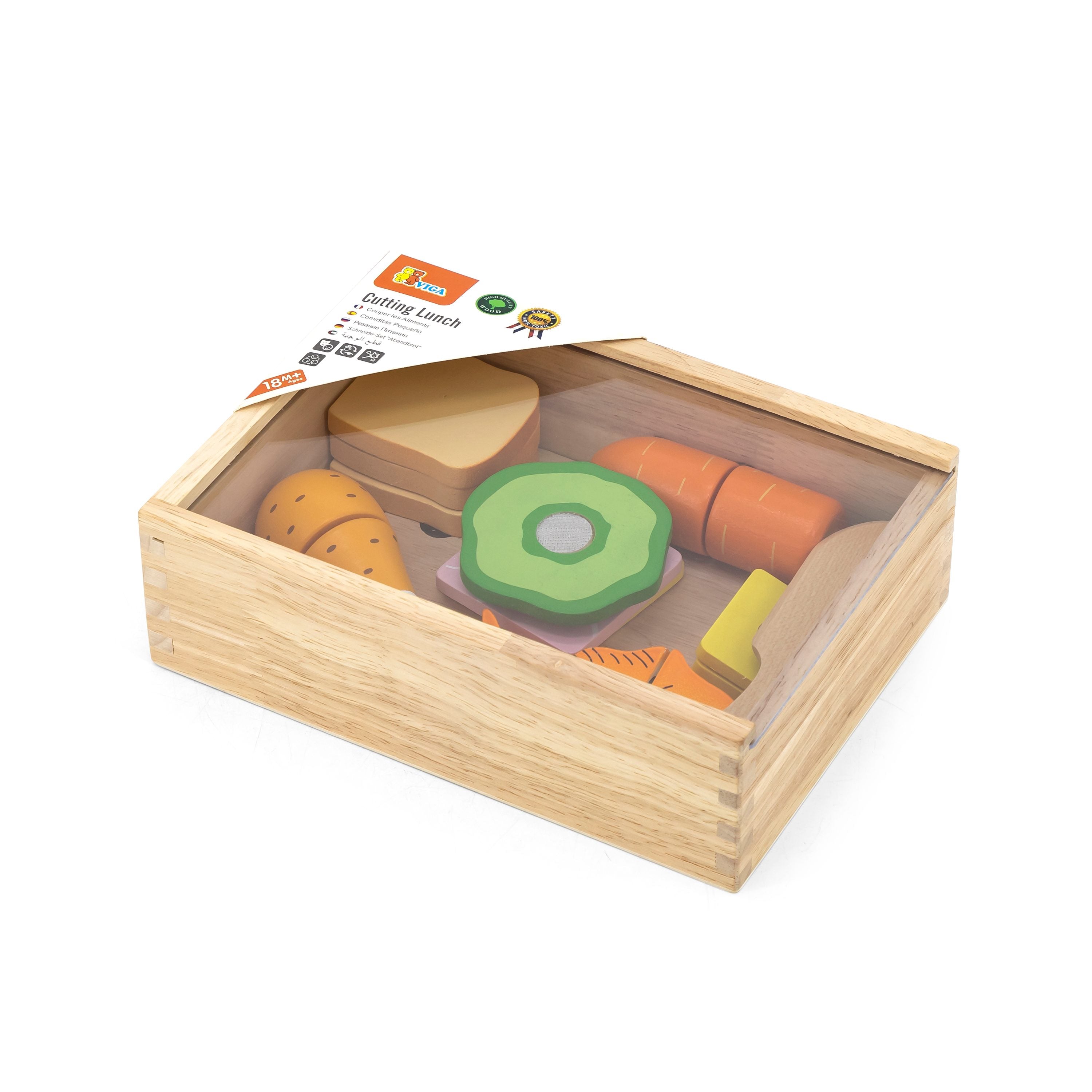 Viga Wooden Lunch Cutting Set - Montessori Early Learning Slicing Toy with Storage Box