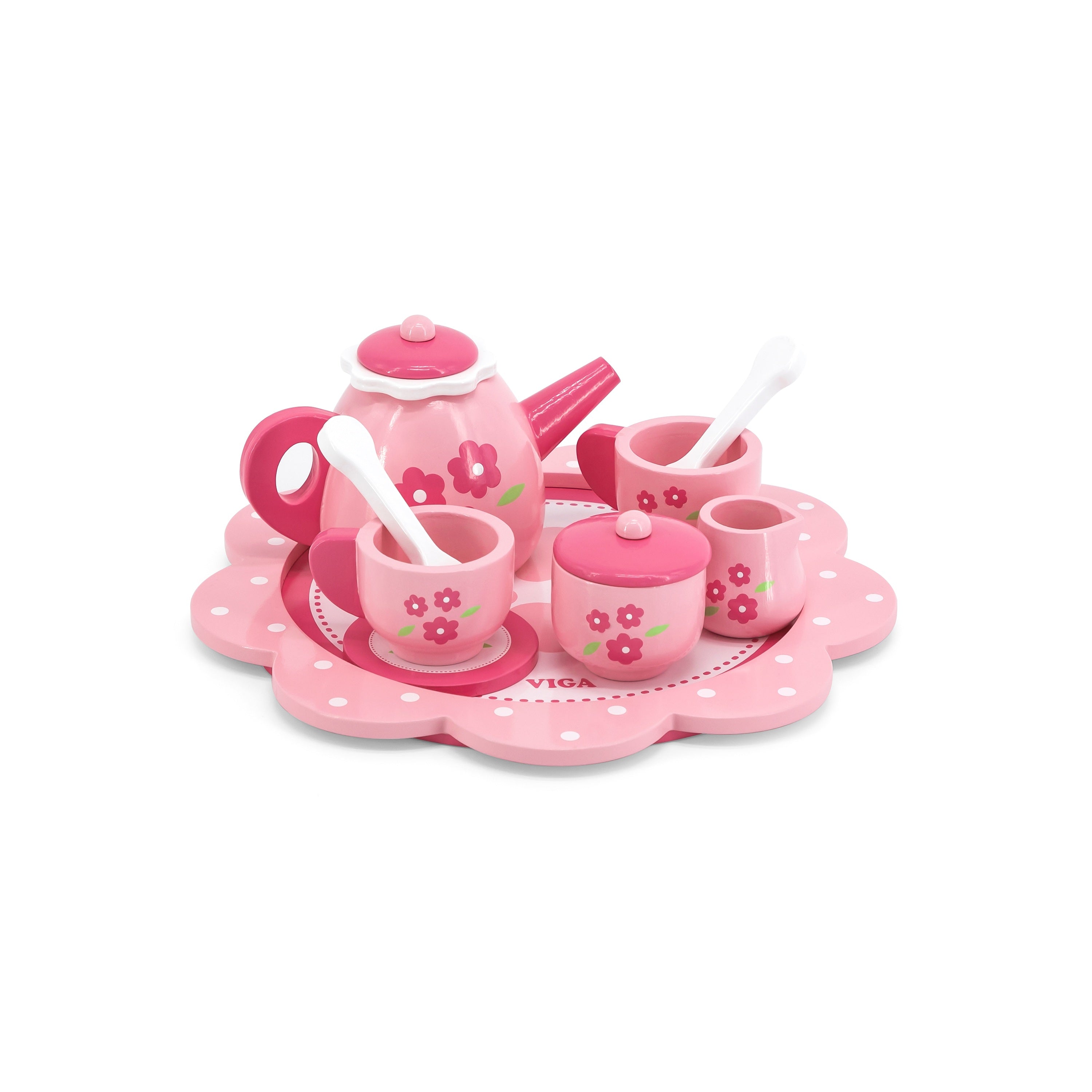 Viga 12-Piece Elegant Wooden Afternoon Tea Set - Montessori Social Role Play Toy