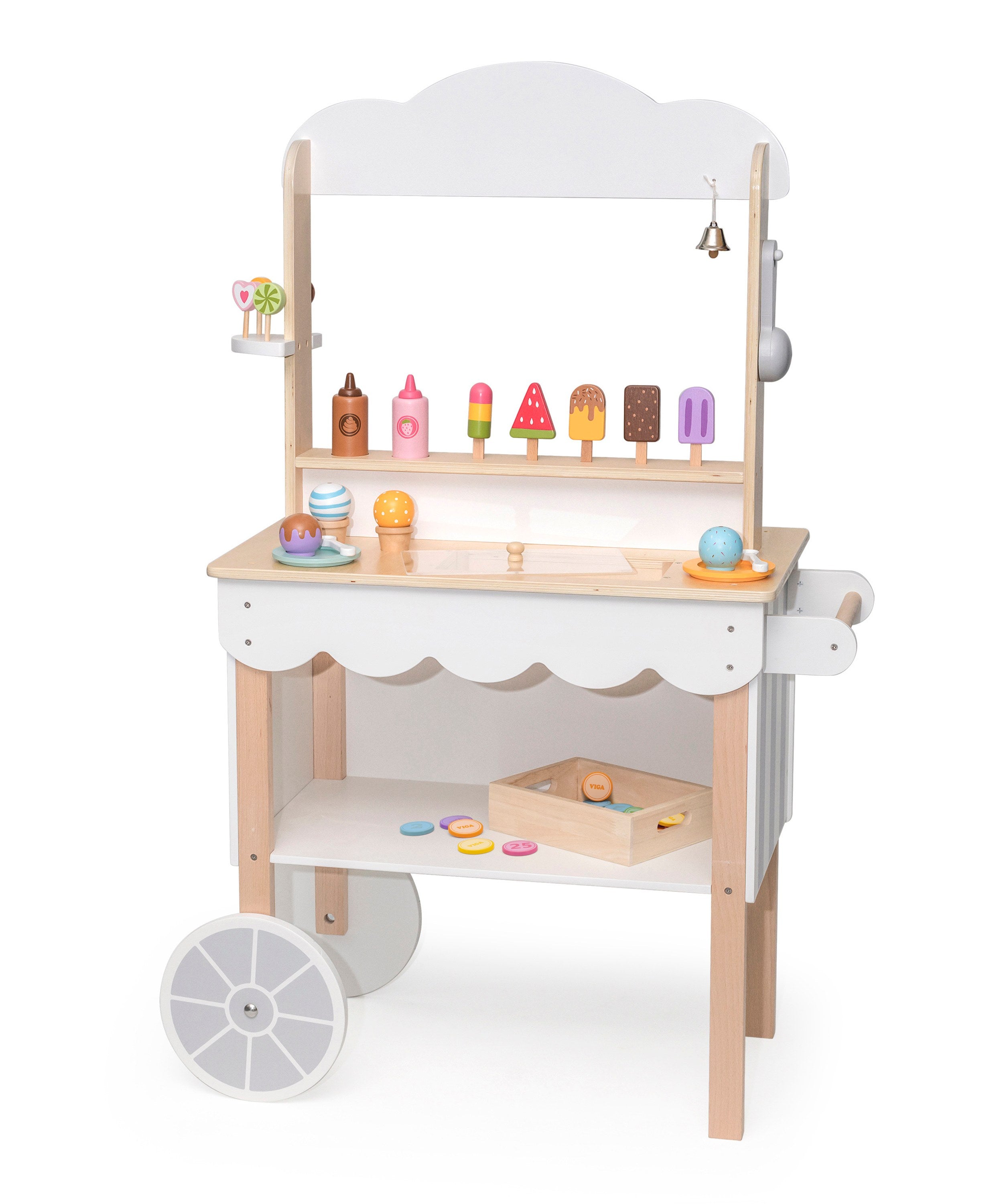 Viga Deluxe Wooden Ice Cream Cart - 40+ Piece Magnetic Pretend Play Set