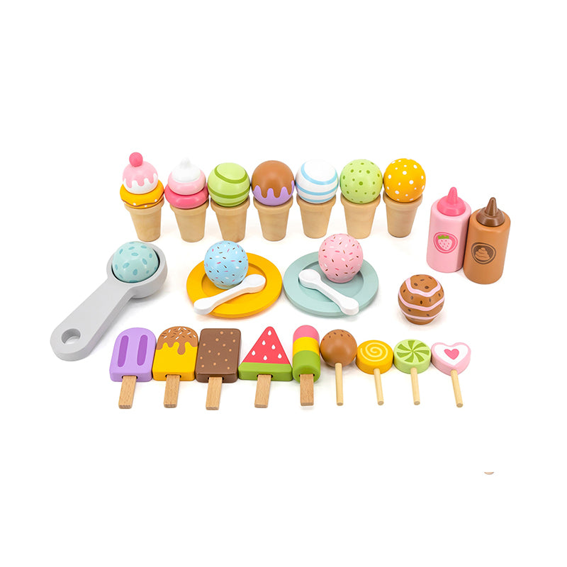 Viga Deluxe Wooden Ice Cream Cart - 40+ Piece Magnetic Pretend Play Set