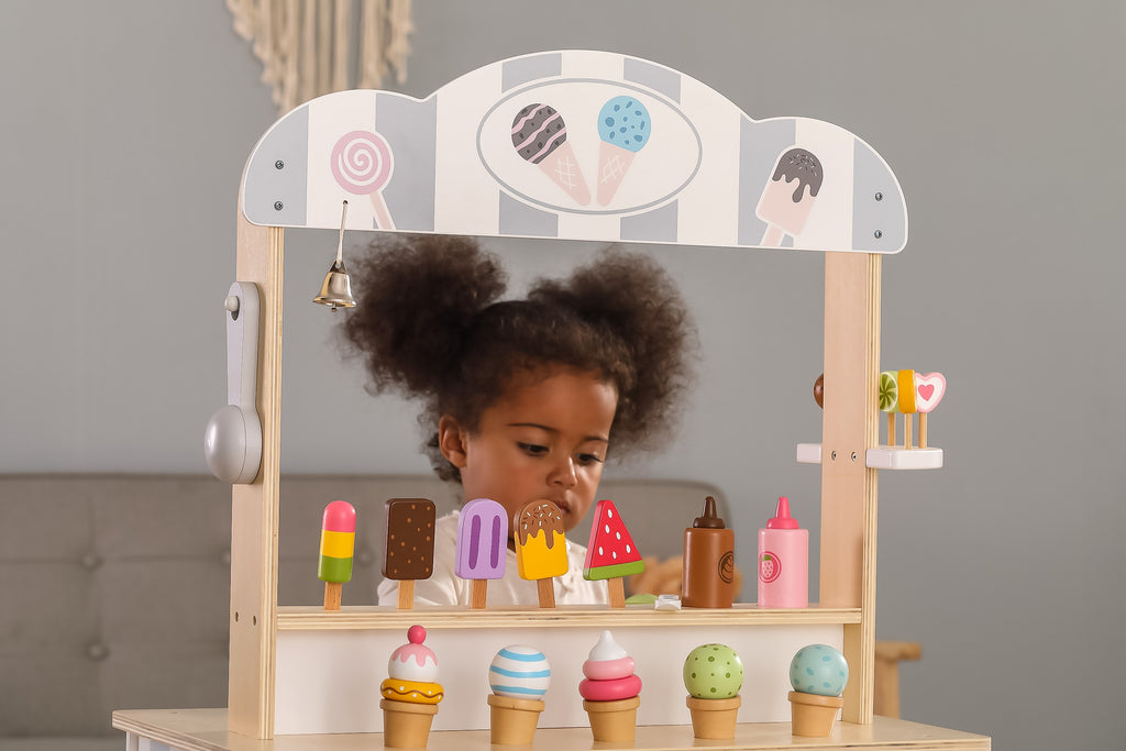 Viga Deluxe Wooden Ice Cream Cart - 40+ Piece Magnetic Pretend Play Set