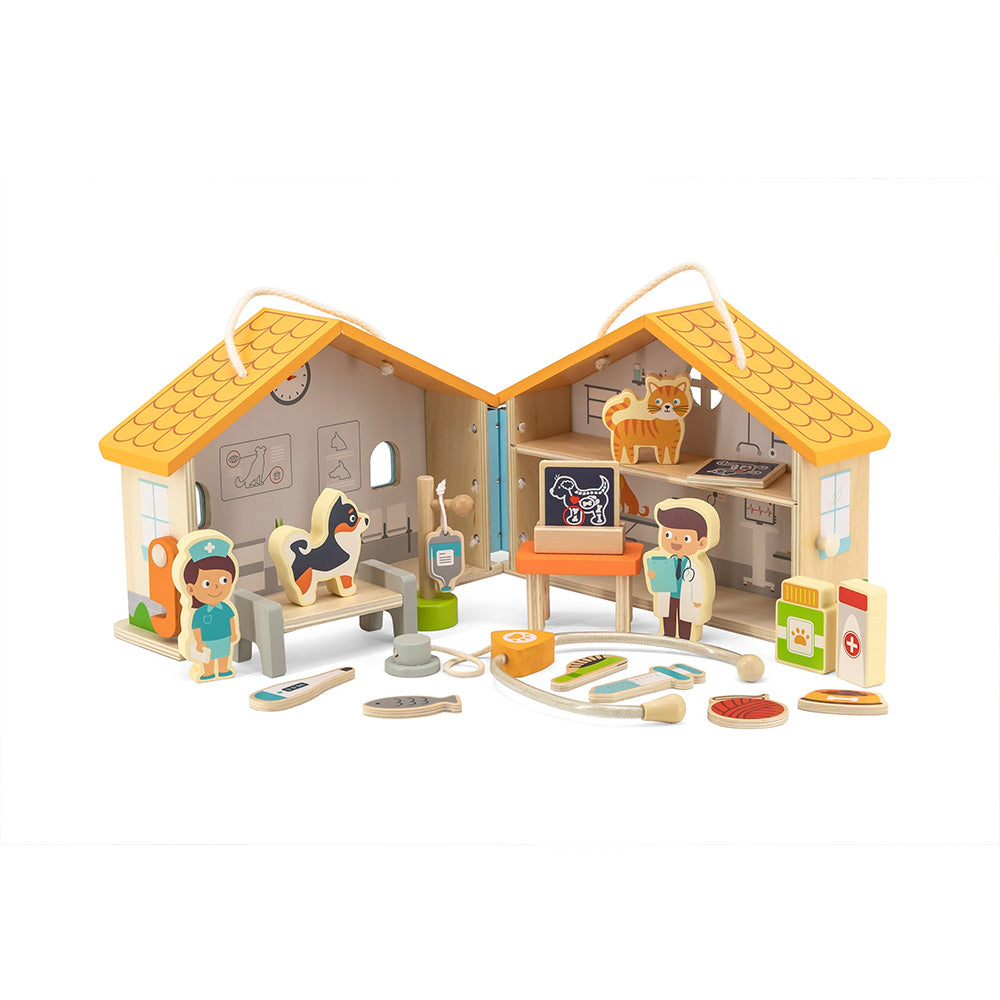 Viga 19-Piece Portable Wooden Pet Hospital - Vet Clinic Role Play Carry Case