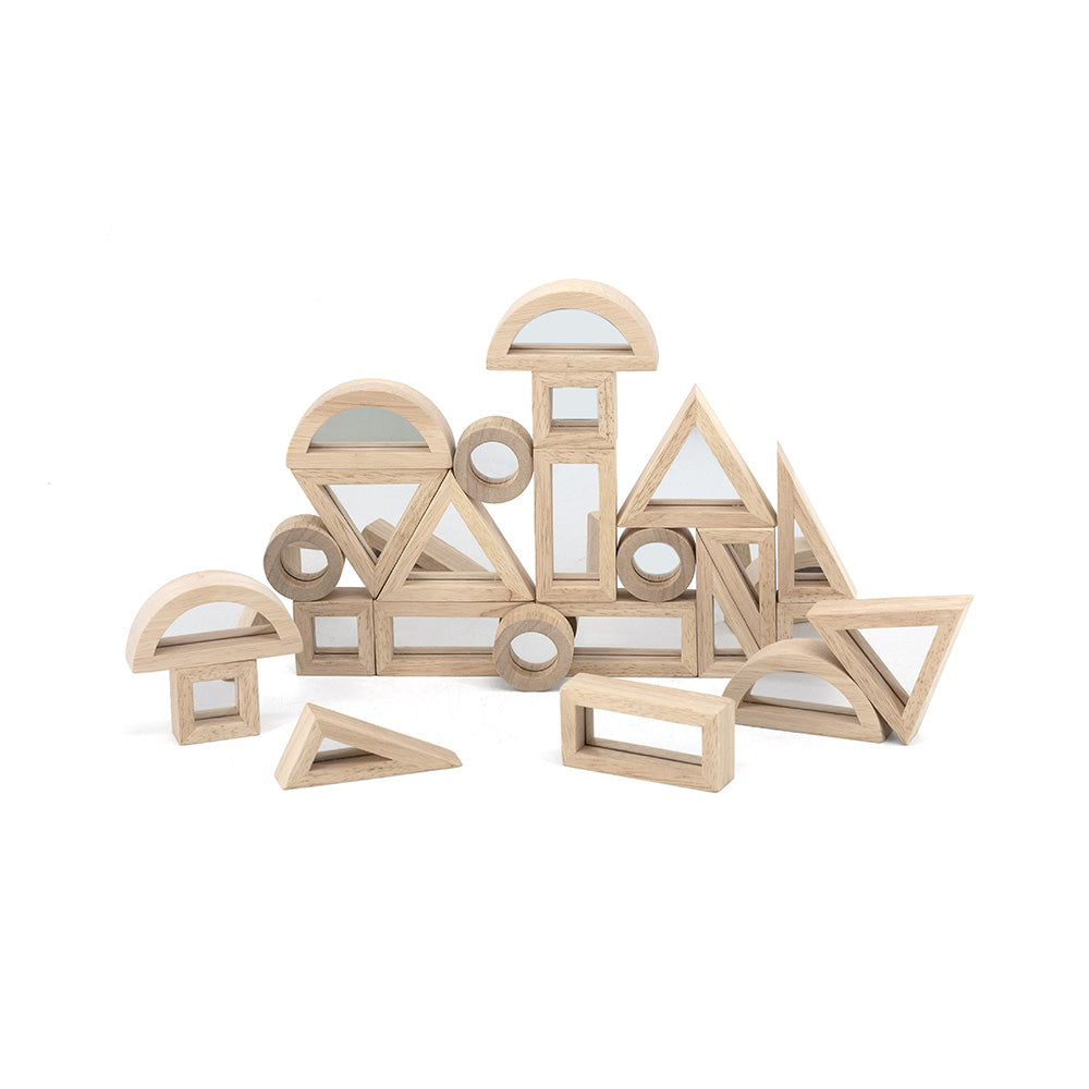Viga 24-Piece Wooden Mirror Blocks Set - Montessori Double-Sided Sensory Building Toy