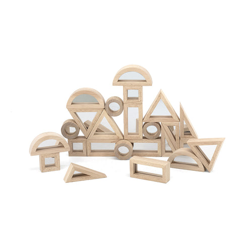 Viga 24-Piece Wooden Mirror Blocks Set - Montessori Double-Sided Sensory Building Toy