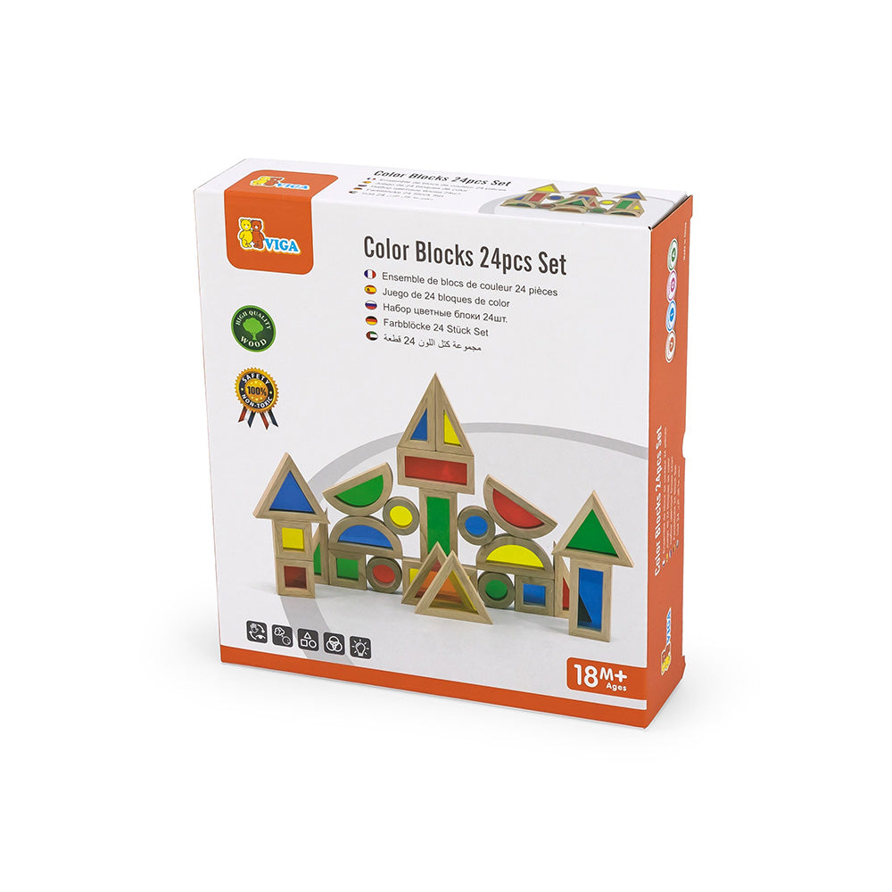 Viga 24-Piece Rainbow Sensory Window Blocks - Montessori Translucent Color Mixing Set