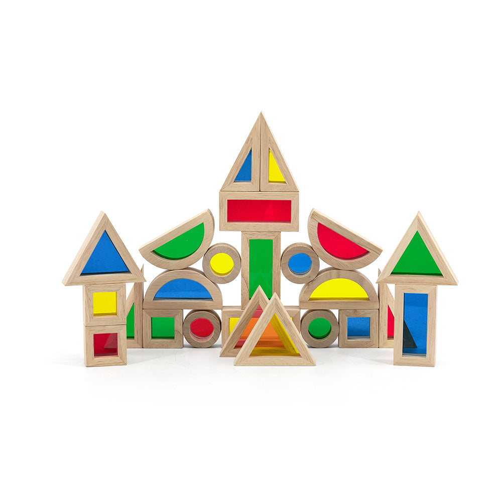 Viga 24-Piece Rainbow Sensory Window Blocks - Montessori Translucent Color Mixing Set