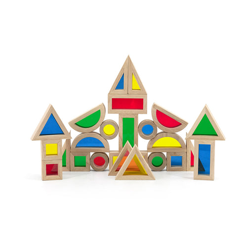 Viga 24-Piece Rainbow Sensory Window Blocks - Montessori Translucent Color Mixing Set