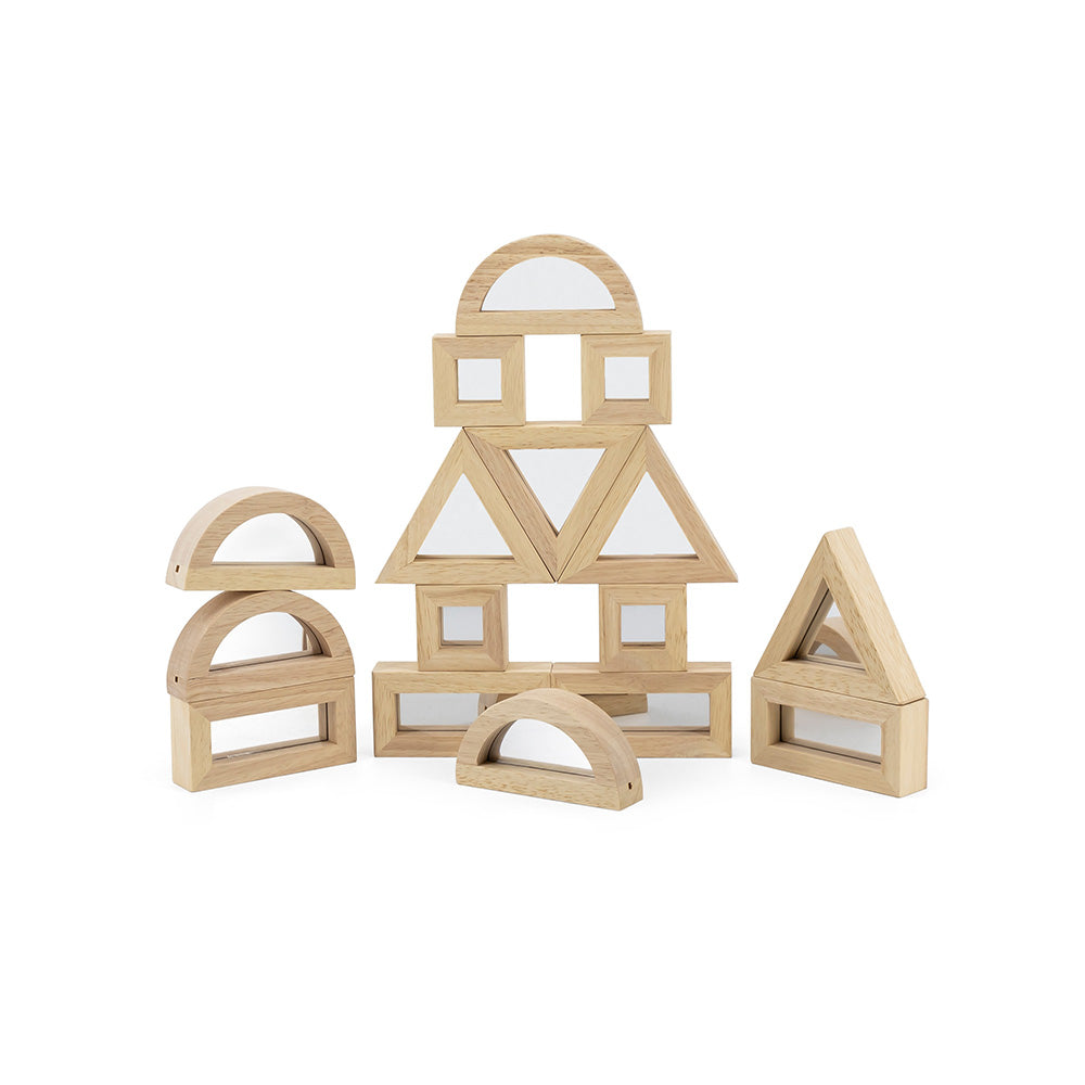 Viga 16-Piece Large Wooden Mirror Blocks Set - Oversized Double-Sided Sensory Building Set