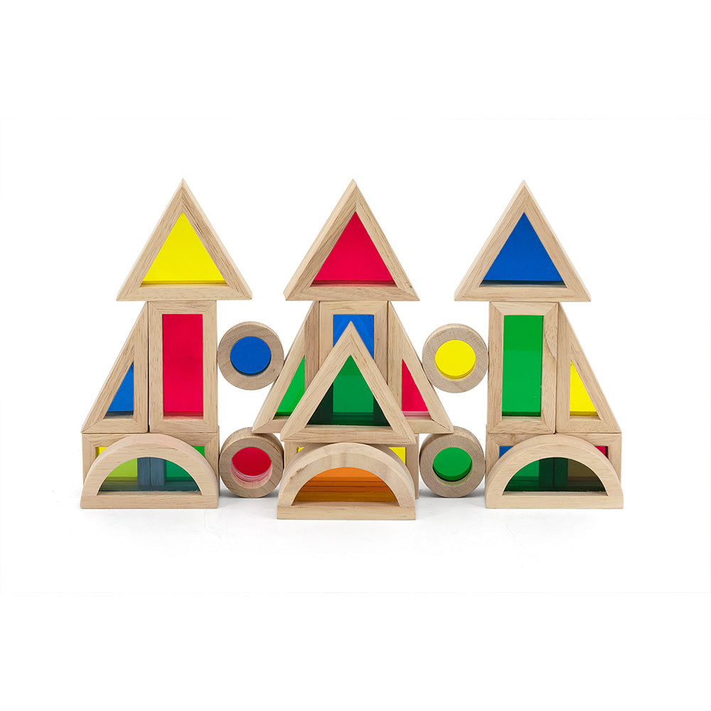 Viga 16-Piece Large Wooden Mirror Blocks Set - Oversized Double-Sided Sensory Building Set
