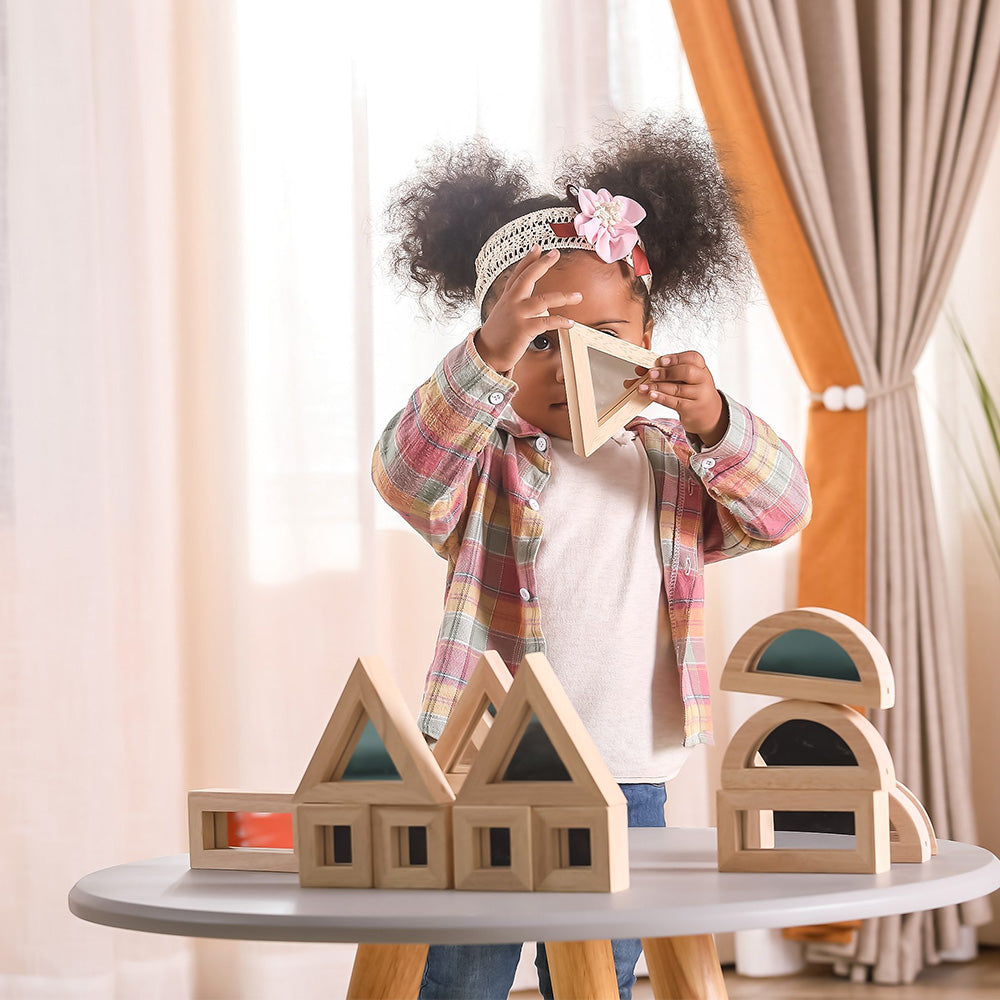 Viga 16-Piece Large Wooden Mirror Blocks Set - Oversized Double-Sided Sensory Building Set