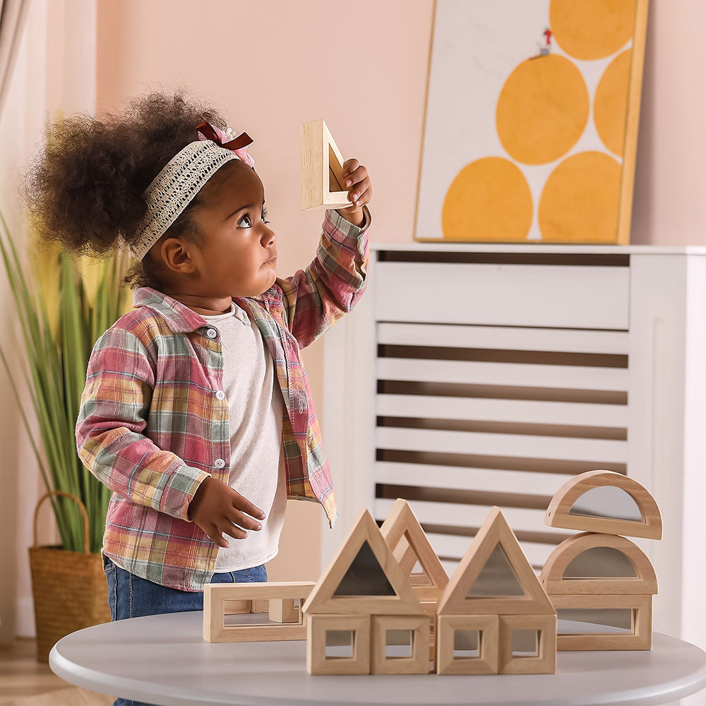 Viga 16-Piece Large Wooden Mirror Blocks Set - Oversized Double-Sided Sensory Building Set