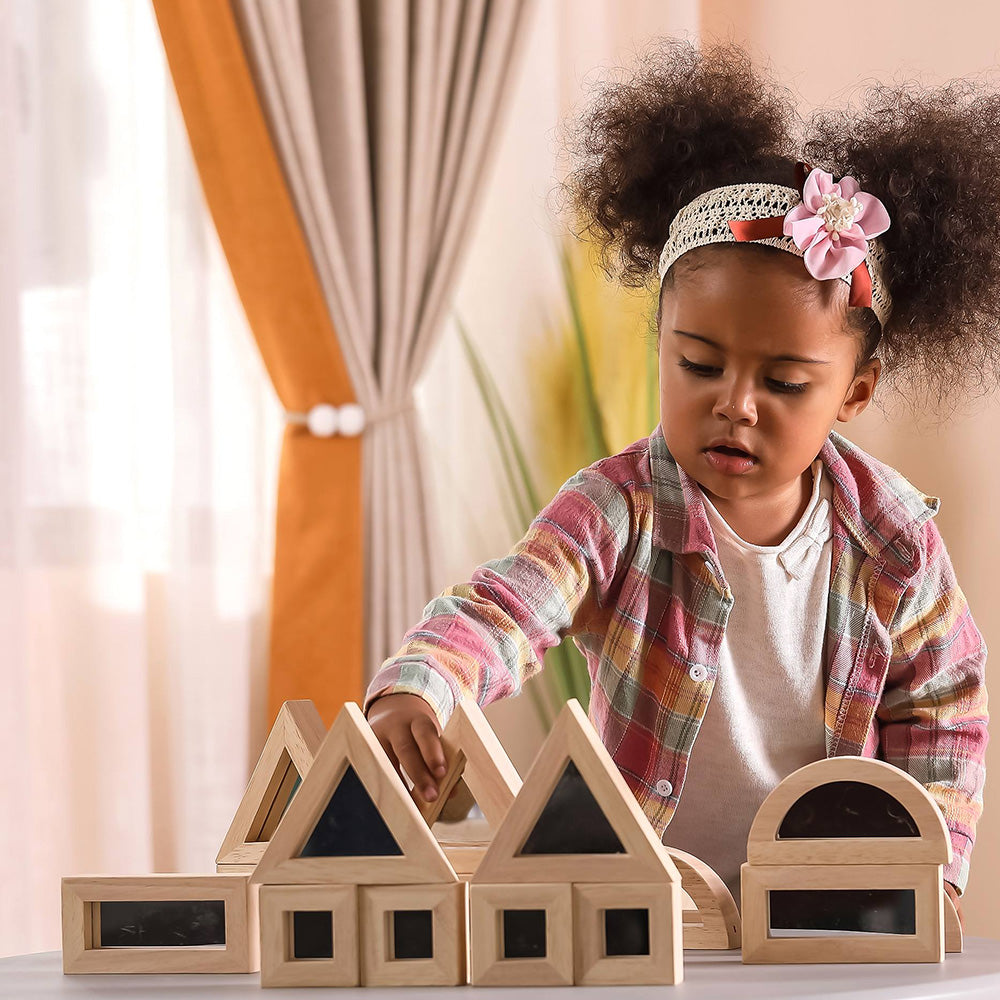 Viga 16-Piece Large Wooden Mirror Blocks Set - Oversized Double-Sided Sensory Building Set
