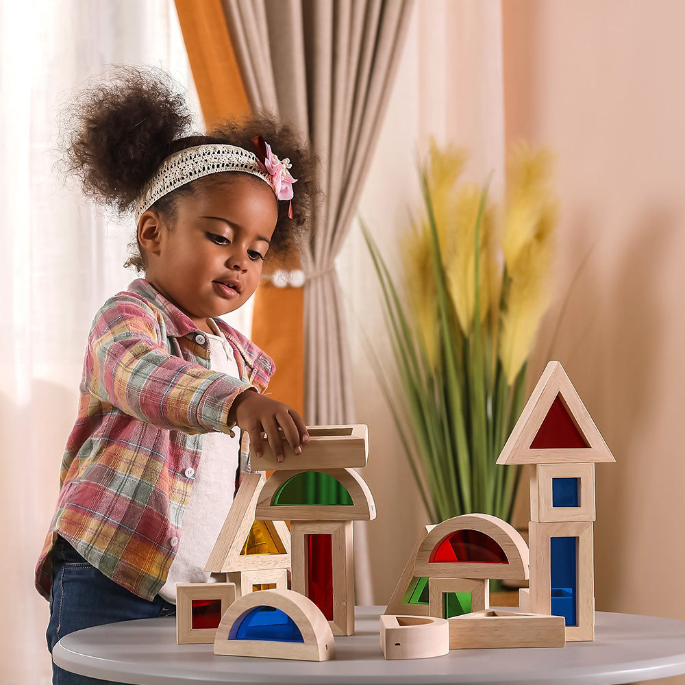 Viga 16-Piece Large Rainbow Sensory Window Blocks - Oversized Montessori Color Mixing Set
