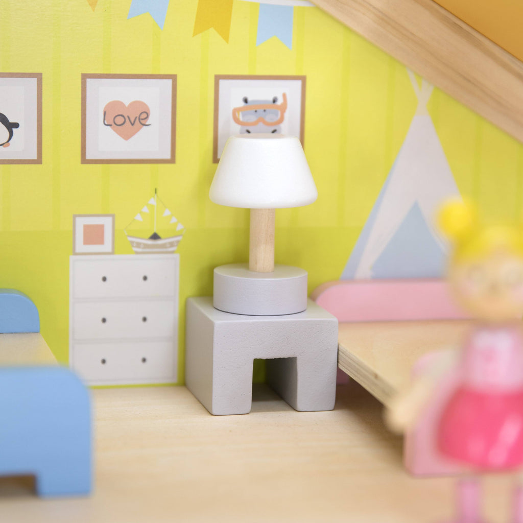 Viga Deluxe 3-Story Modern Wooden Dollhouse - 22-Piece Furniture & 4-Figure Family Set