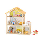 Viga Deluxe 3-Story Modern Wooden Dollhouse - 22-Piece Furniture & 4-Figure Family Set