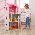 Viga Giant 3-Story Luxury Wooden Dollhouse - 1.1m Tall Playhouse with Elevator & Terrace