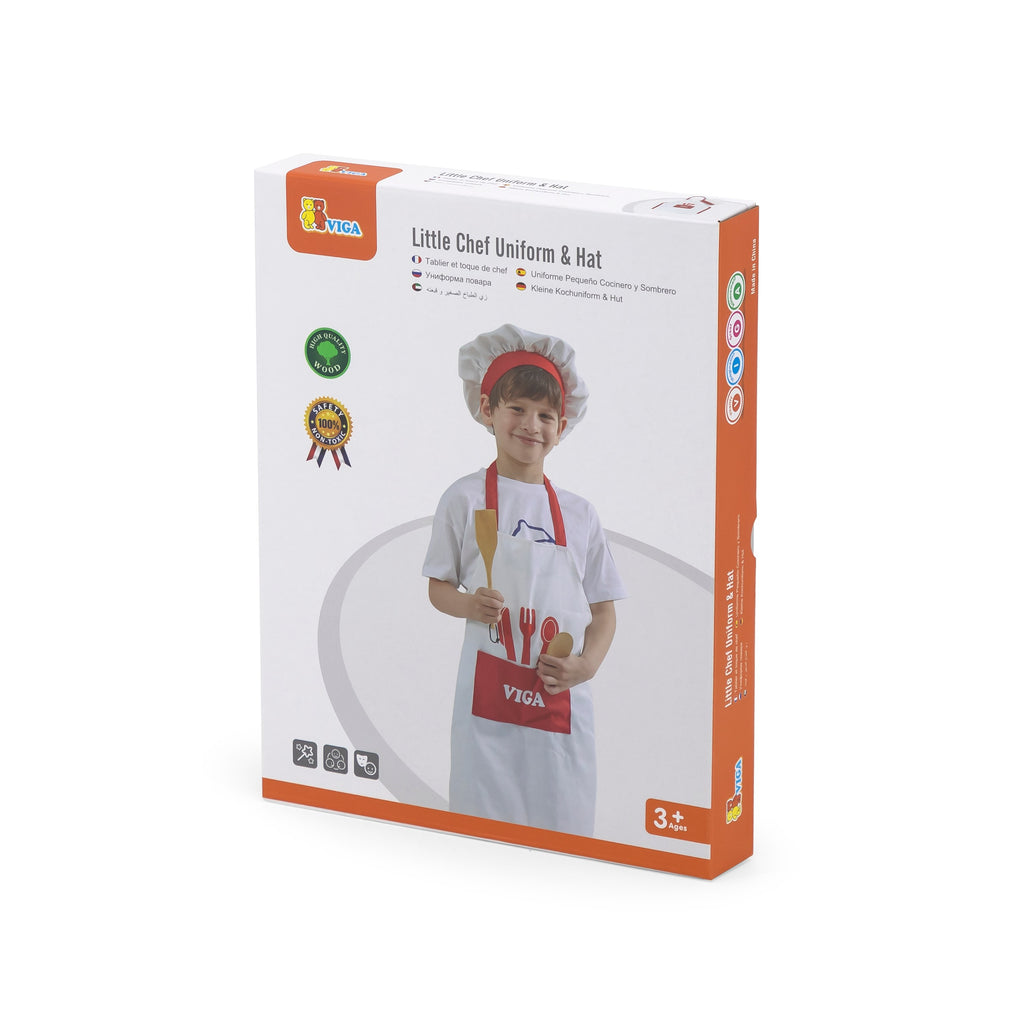 Viga Kids Chef Costume Set - Adjustable Apron & Mushroom Hat for Baking & Role Play