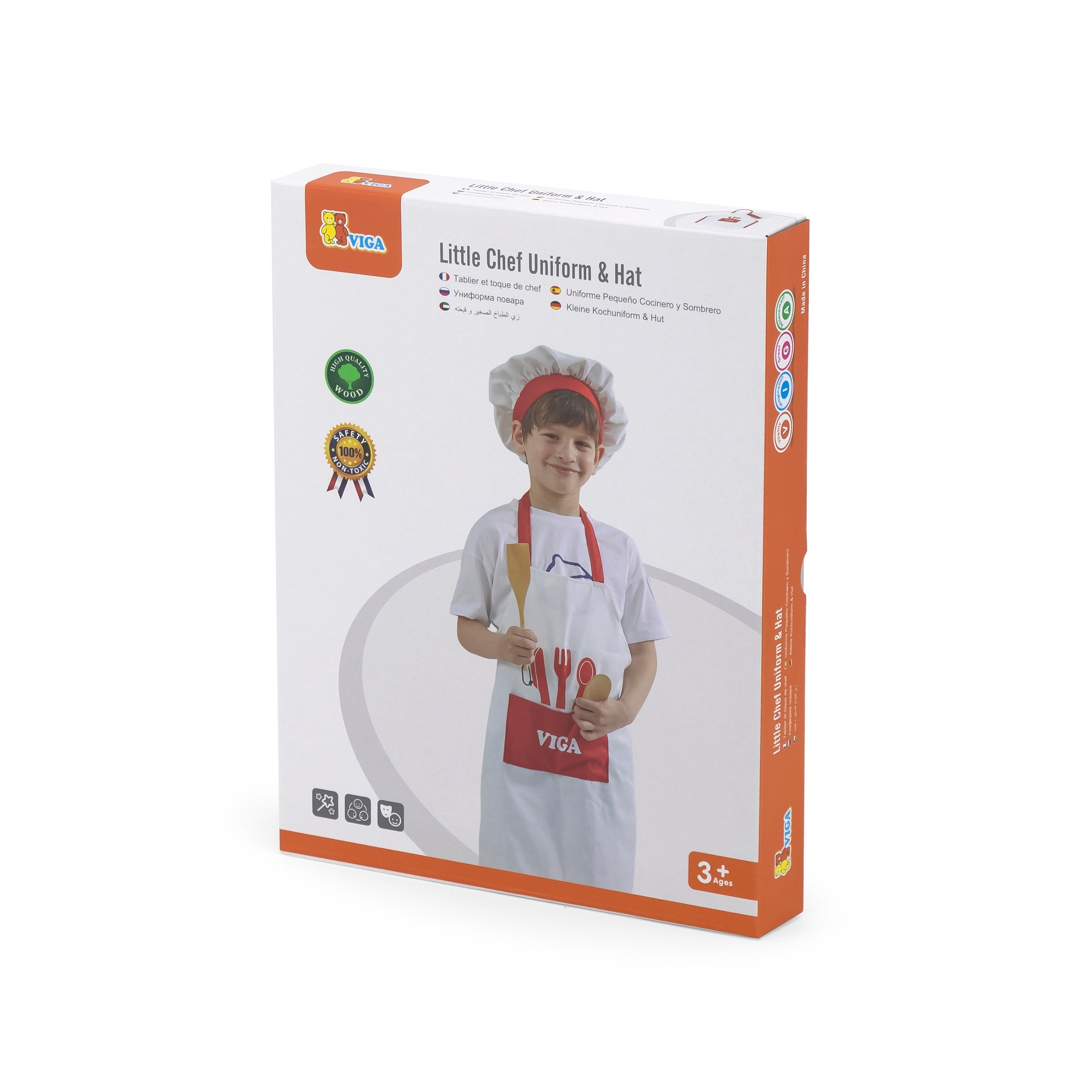 Viga Kids Chef Costume Set - Adjustable Apron & Mushroom Hat for Baking & Role Play