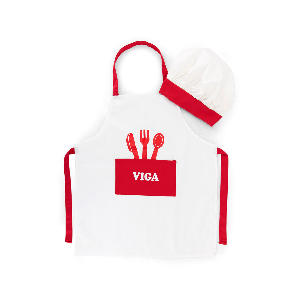 Viga Kids Chef Costume Set - Adjustable Apron & Mushroom Hat for Baking & Role Play