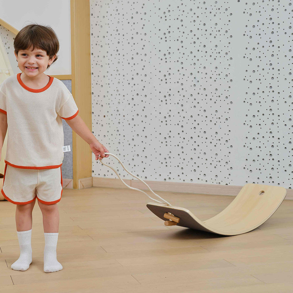 Viga Multipurpose Wooden Waldorf Balance Board - 80kg Capacity with Pull Rope & Track Stickers