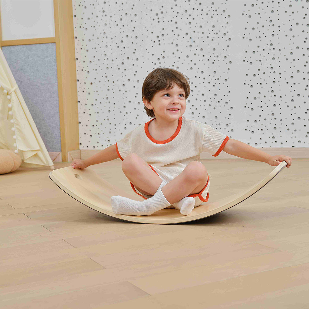 Viga Multipurpose Wooden Waldorf Balance Board - 80kg Capacity with Pull Rope & Track Stickers