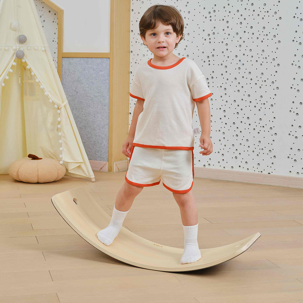 Viga Multipurpose Wooden Waldorf Balance Board - 80kg Capacity with Pull Rope & Track Stickers
