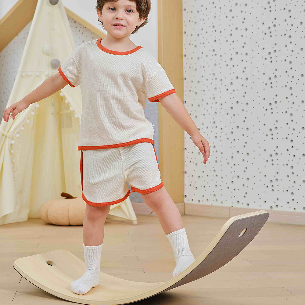 Viga Multipurpose Wooden Waldorf Balance Board - 80kg Capacity with Pull Rope & Track Stickers