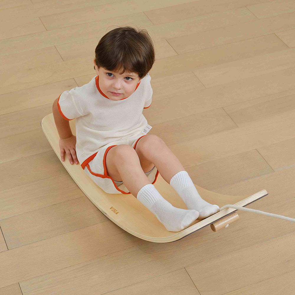 Viga Multipurpose Wooden Waldorf Balance Board - 80kg Capacity with Pull Rope & Track Stickers